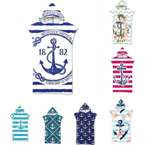 Anchor bath beach towel with hood microfiber hooded robe towel poncho swimming beach surfing woman bathrobe beachwear