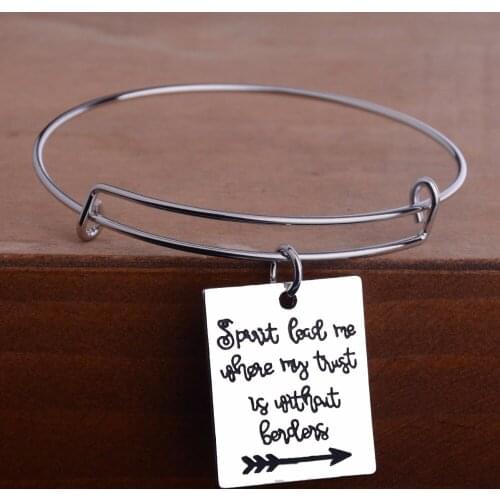 Bespmosp 12pcs/Lot Hot Arrow Spirit Lead Me Where My Trust Is Without Borders Charm Bangle Jewelry Bracelet Wholesale