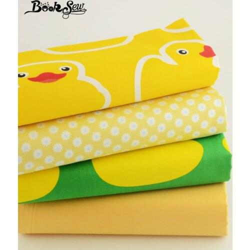Booksew 100% Twill Cotton Fabric Yellow Dark and Flowers Printed 4piece/lot Children Clothes 40cm X50cm Quilting Meter Bedding