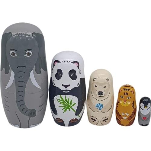 Wooden Elephant Penguin Animal Matryoshka Dolls Figures Kids Toys