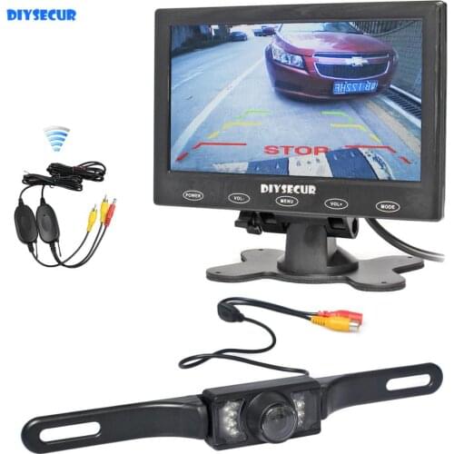 DIYSECUR 7" Touch Button Ultra-thin Car Monitor + IR Rear View Camera Wireless Parking Assistance System Kit