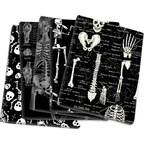 Body Skeleton Skull Printed Polyester Cotton Fabric for Tissue Sewing Quilting Fabrics Needlework Material DIY Handmade,1Yc15808