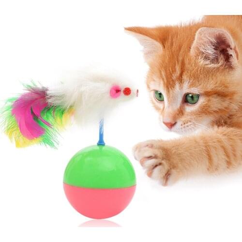 1PCS Cat Toy Funny Artificial Feather Mouse Interactive Cat Ball Toy Cat Tumbler Toy Interactive Feather Ball Toy Cats Supplies