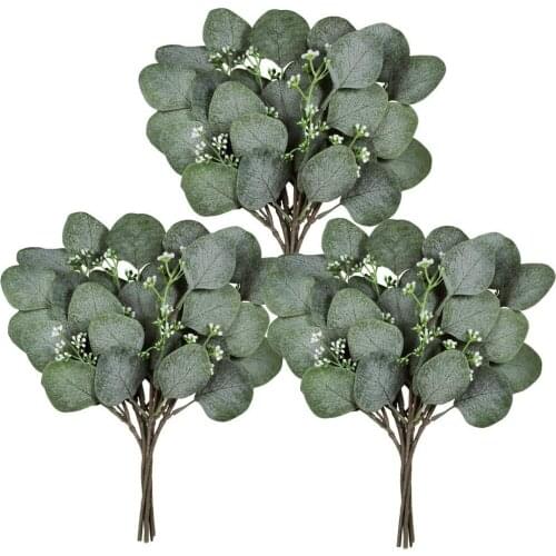 5Pcs Artificial Eucalyptus Stems Leaves Faux Plants Branches for Floral DIY Bouquets Wreath Arrangement Wedding Party Decoration