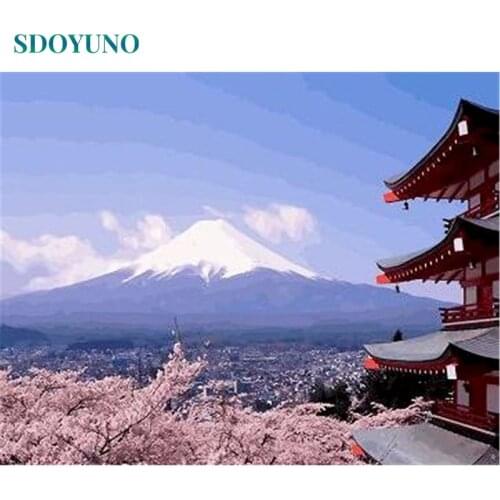 SDOYUNO 60x75cm Painting By Numbers Kits DIY Fuji Mountain Scenery Paint By Numbers On Canvas Frame Hand Painting Home Decor