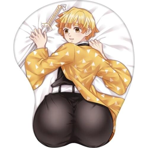 Anime Demon Slayer Kimetsu no Yaiba Agatsuma Zenitsu 3D Soft Buttocks Mouse Pad Japanese Desk Gaming Mat Wrist Rest Xmas Gifts