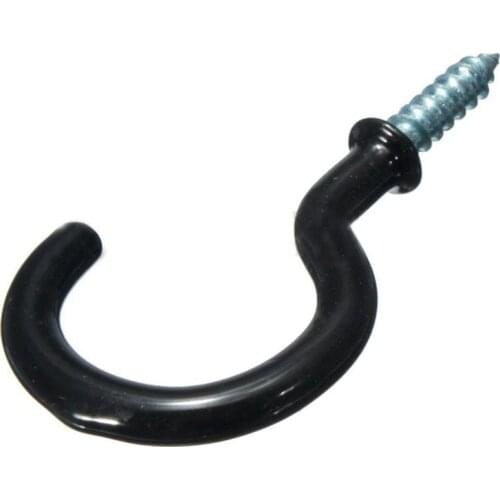 New 50 Pcs 1.1 inch Cup Mug Hooks Shouldered Metal Screw-in plastic coated Hanging Black