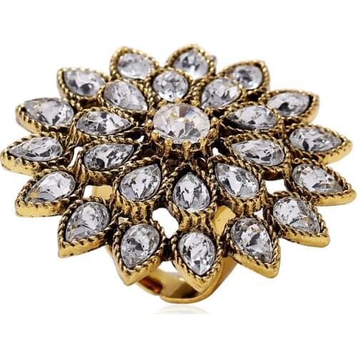 Fashion Exaggerated Hollow Flower of Life Statement Chunky Adjustable Rings for Women Men Big Finger Ring Retro Party Jewelry