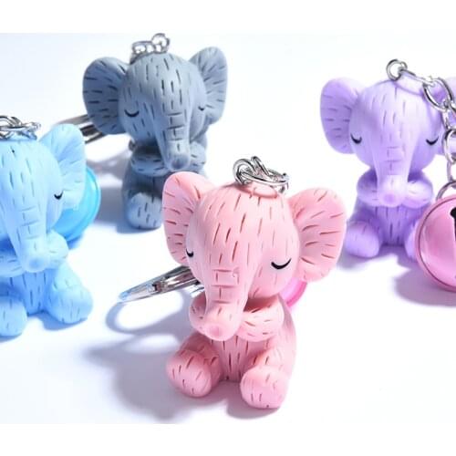 Cute Cartoon Elephant Keychain Bag Ornament Resin Keyfob Kids Toy Gift Silicone Keyring Women Handbag Car Key Holder Trinkets