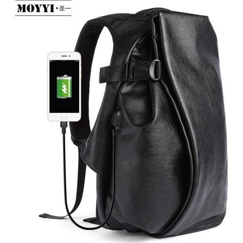 2021 Mens Backpack Lether USB Charge 15.6 inch Laptop Backpacks Vintage EVA Softback Kanpsack School Bag 30L Big Capacity Bag