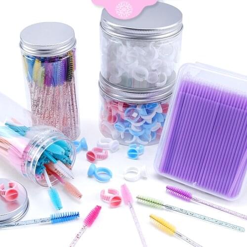 Eyelash Extension Accessory Set 50/100pcs Crystal Eyebrow Brush Eyelash Mascara Wand Glue Ring Makeup tools Lash Accessories
