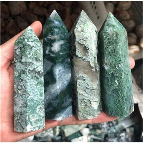 Natural Moss Agate Wand Point Crystal Healing Stones For Home Decoration