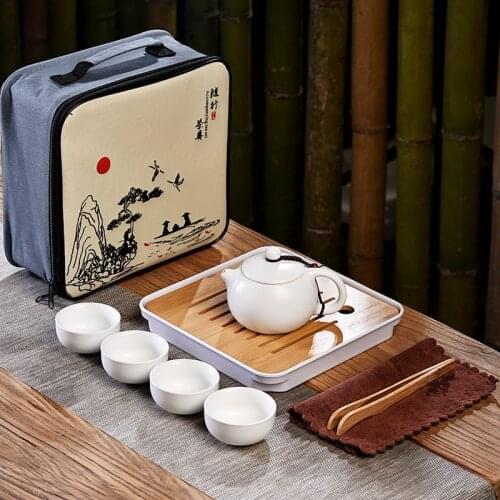 Small Portable Travel Kung Fu Tea Set 5-piece Kung Fu Tea Set tea pot set ceramic tea cup chinese tea set tea cup set of 5