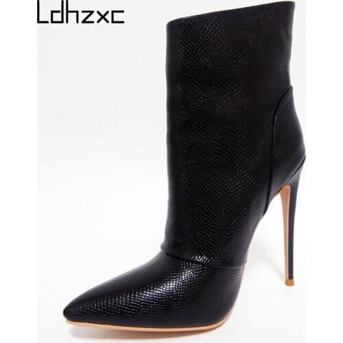 LDHZXC 2020 New Brand high heels boots pointed toe shoes autumn winter boots short ladies Western ankle boots for women