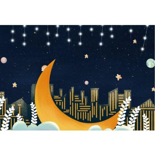 Orange Moon and City Scenery Printing Backdrop Party Room Decor Photo Booth Studio Prop
