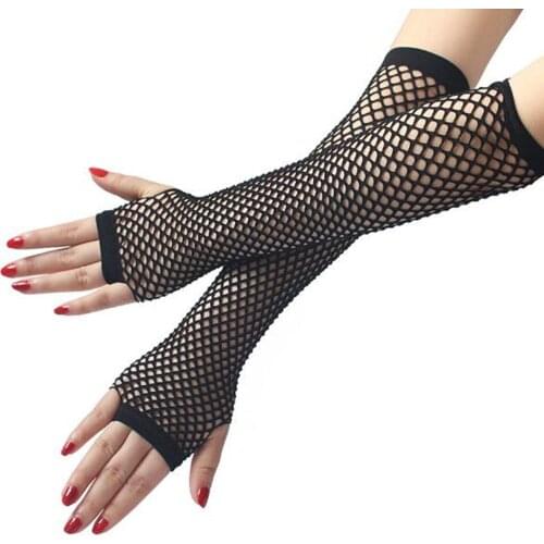 Fishing Net Gloves Long Section Womes Gloves Solid Gloves Punk Goth Lady Disco Dance Costume Lace Fingerless Mesh Fishnet Gloves