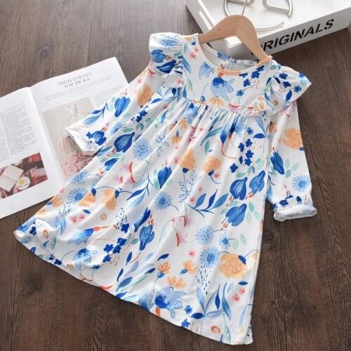 Girls Flowers Dresses Autumn Spring Kids Ruffles Princess Vestidos For 3-7 Years Girl Children Casual Costumes