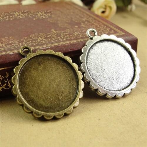 20pcs/lot Antique Bronze & Antique Silver Zinc Alloy Pendant Blank Fit 20mm Cameo Cabochon Base Setting DIY Jewelry Accessories