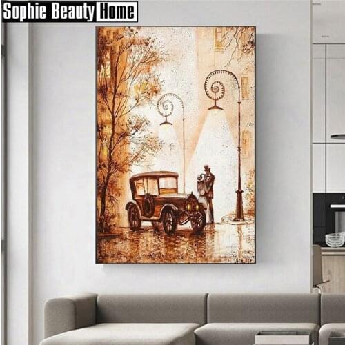 Full Square Round Diamond Painting Lovers By Car 5D DIY Diamond Embroidery Mosaic Portrait Couple Decorations Home Art 20A003