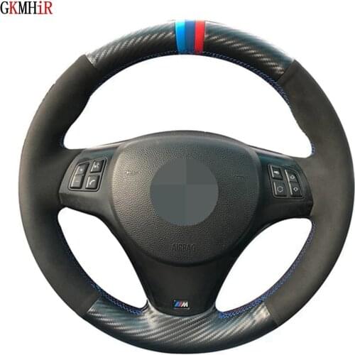 Hand-Stitched Non-Slip Black Carbon Fiber Suede Car Steering Wheel Cover For BMW M Sport M3 E90 E91 E92 E93 E87 E81 E82 E88