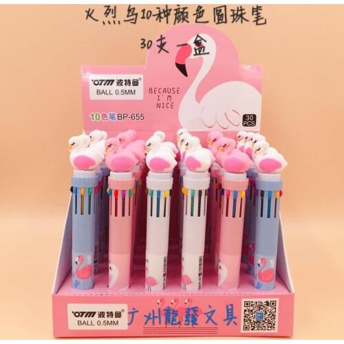 24 Pcs/lot Flamingo 10 Colors Chunky Ballpoint Pen School Office Supply Gift Stationery Papelaria Escolar Cute Ball Pen