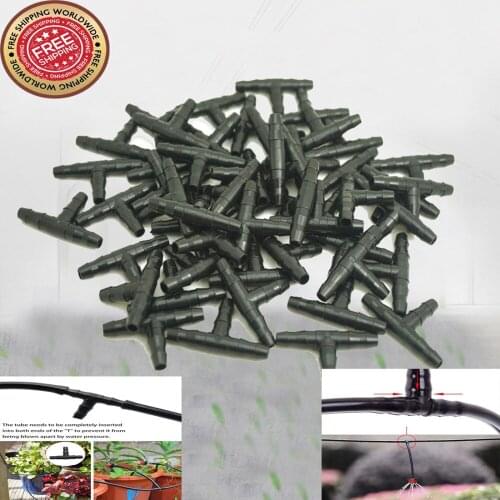 100pcs/lot 1/4'' Garden Hose Equal 3-Way Tee Micro Drip Irrigation Pipe Connector