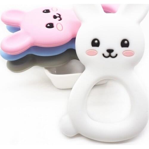 Chenkai 10PCS Silicone Bunny Teether DIY Baby Shower Chewing Pendant Nursing Sensory Rabbit Teething Pacifier Dummy Toy Gfit