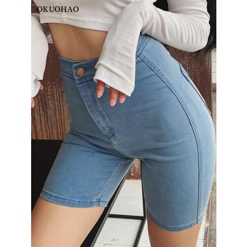 Super Fire Cycling Pants 2020 Summer New High Waist Was Thin Elastic jeans Package Hip Bottom Five Points Denim Shorts