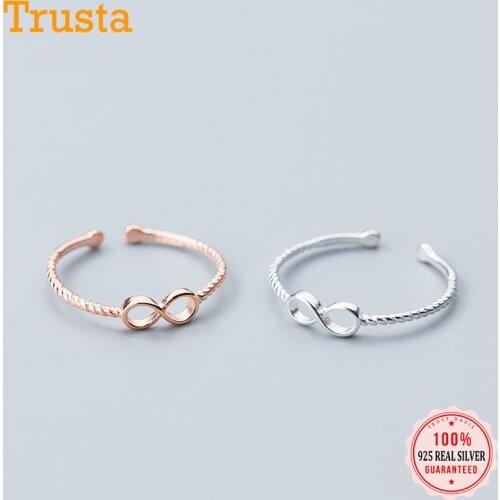 Trustdavis 100% 925 Sterling Silver Fashion Rose Silver Twist Infinity Opening Finger Rings For Women Party Gift Jewelry DS722