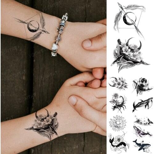 Waterproof Temporary Tattoo Sticker Whale Moon Flower Feather Bow Arrow Flash Tatto Woman Man Child Kids Wrist 3D Fake Tatoo