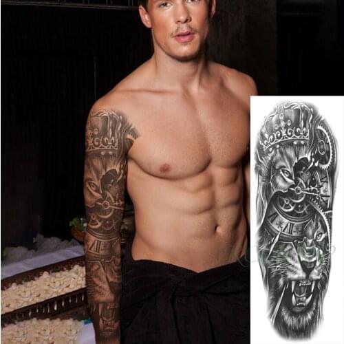 Waterproof Temporary Tattoo Sticker Sexy Clock Tiger Crown New Fashion Big Tattoos Full Arm Fake Tatto Flash Tatoo For Men Women
