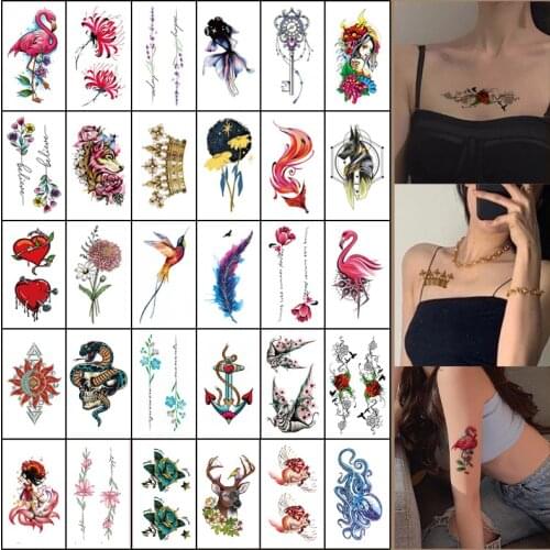 30pcs Temporary Tattoos Colorful Snake Fox Bird Flower Fake Tatto Stickers for Men Women Arm Body Art Waterproof Tatoos Decals