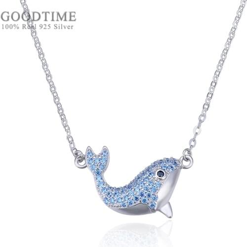 Women Pendant Pure 925 Sterling Silver Clavicle Necklace Lovely Dolphin Necklace Zircon Chain For Girl Chain Jewelry Accessory