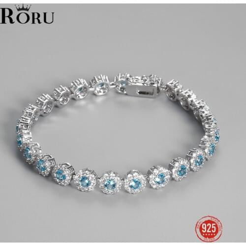 925 Sterling Silver Bracelets Sea Blue White Zircon Bracelets for Women Accessories Gemstone Bangles for Wedding Women Jewelry