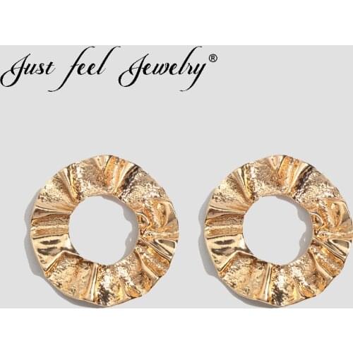 JUST FEEL Punk Round Stud Earrings For Women Gold Silver Color Irregular Geometric Circles Twist Fashion Earring Vintage Jewelry
