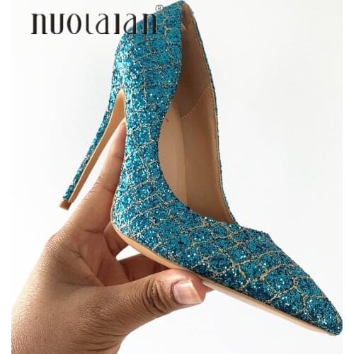 2019 Fashion Sexy Sequin Women High Heels Spring Elegant Pointed Toe Lady Pumps Stiletto Wedding Party Women Shoes 8/10/12CM