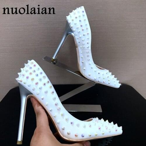 8/10/12CM Brand Women High Heel Shoes Pointed Toe Ladies Shoes Party Wedding Shoes Woman Thin High Heels Womens Rivet Pumps 2018