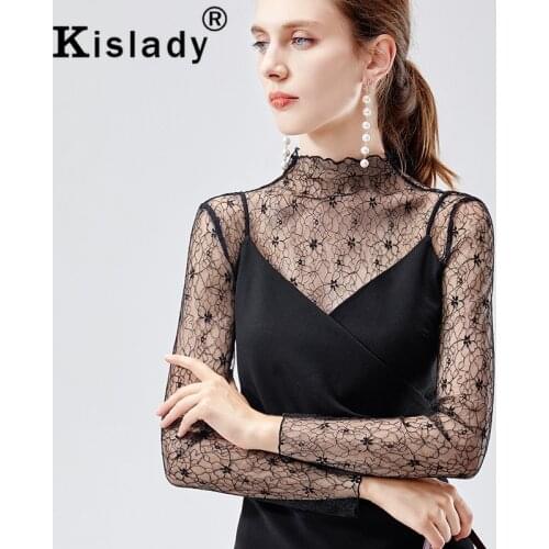 Kislady 2020 Hollow Out Lace Transparent Sexy Mesh Top For Women Selvedge Flower Embroidery Elegant Shirts Gothic Korean Clothes