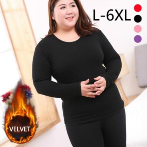 Plus Size 6XL Women Thicken Thermal Underwear Suits Warm Welvet Female Tops&Trousers Set O Neck Long Johns for Cold Winter