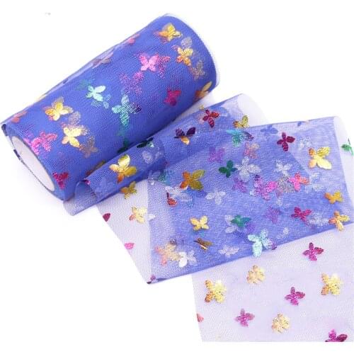 10yard 13cm Butterfly Heart Pattern Tulle Roll Fabric Medium Hard DIY Craft Birthday Party Supply Tutu Dress Hair Bow Accessory