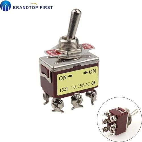 1321 ON-ON 2 Position DPDT 6 Screw Terminal Latching Toggle Switch AC 250V 15A
