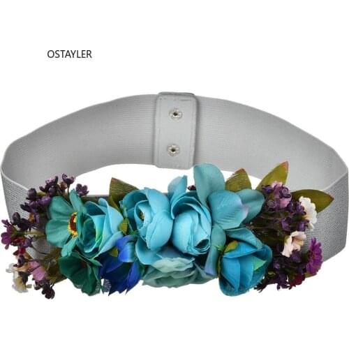 2019 Fabric Orchid Waist Belt Women White Wide Elastic Waistband For Dress Decoration Beach Travel Floral Corset Caestus Belt