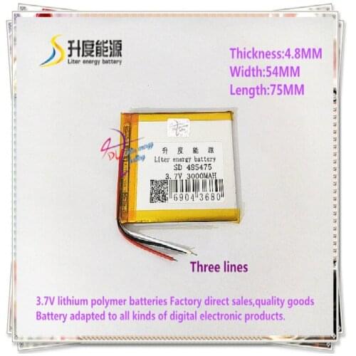 3.7V 3000mAh 485475 polymer lithium ion / Li-ion battery for tablet pc mp3 mp4 MP5 cell phone POWER BANK