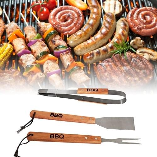 3PCS Stainless Steel BBQ Tools Set Barbecue Utensils Kitchen Cutlery Tool Outdoor Garden Grill Tool Bbq Knife Fork Turner