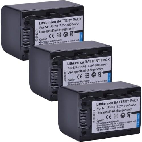 AsperX 3Pc 3000mAh NP-FH70 NP FH70 NPFH70 FH70 Battery for SONY HDR-CX12E,HDR-CX7E,HDR-SR10E,HDR-SR12E/SR11E,HDR-SR5E Camera