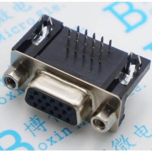 5PCS/LOT HDR15 black three platoon body VGA 15 pin female VGA curved hole three row bend hole copper needle