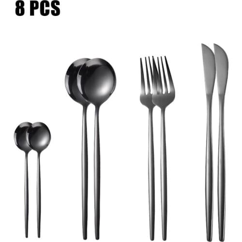 8Pcs Colorful Dinnerware Set Stainless Steel Cutlery Set Kitchen Mirror Gold Tableware Set Knife Fork Spoon Dinner Set