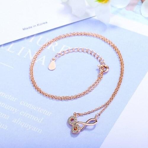 KOFSAC 2020 Popular 925 Silver Chain Necklaces For Women Jewelry Zircon Number 8 Rose Gold Necklace Lady Valentines Day Gifts
