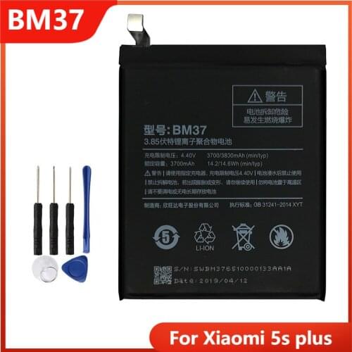 Xaio Mi Original Phone Battery BM37 For Xiaomi 5s plus Replacement Rechargable Batteries 3800mAh With Free Tools