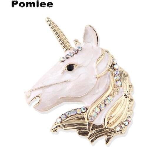 Pomlee White Unicorn Brooch for Women Pearlescent Horse Broches Fashion Bijouterie Wedding Jewelry Broche Femme Bijoux De Luxe